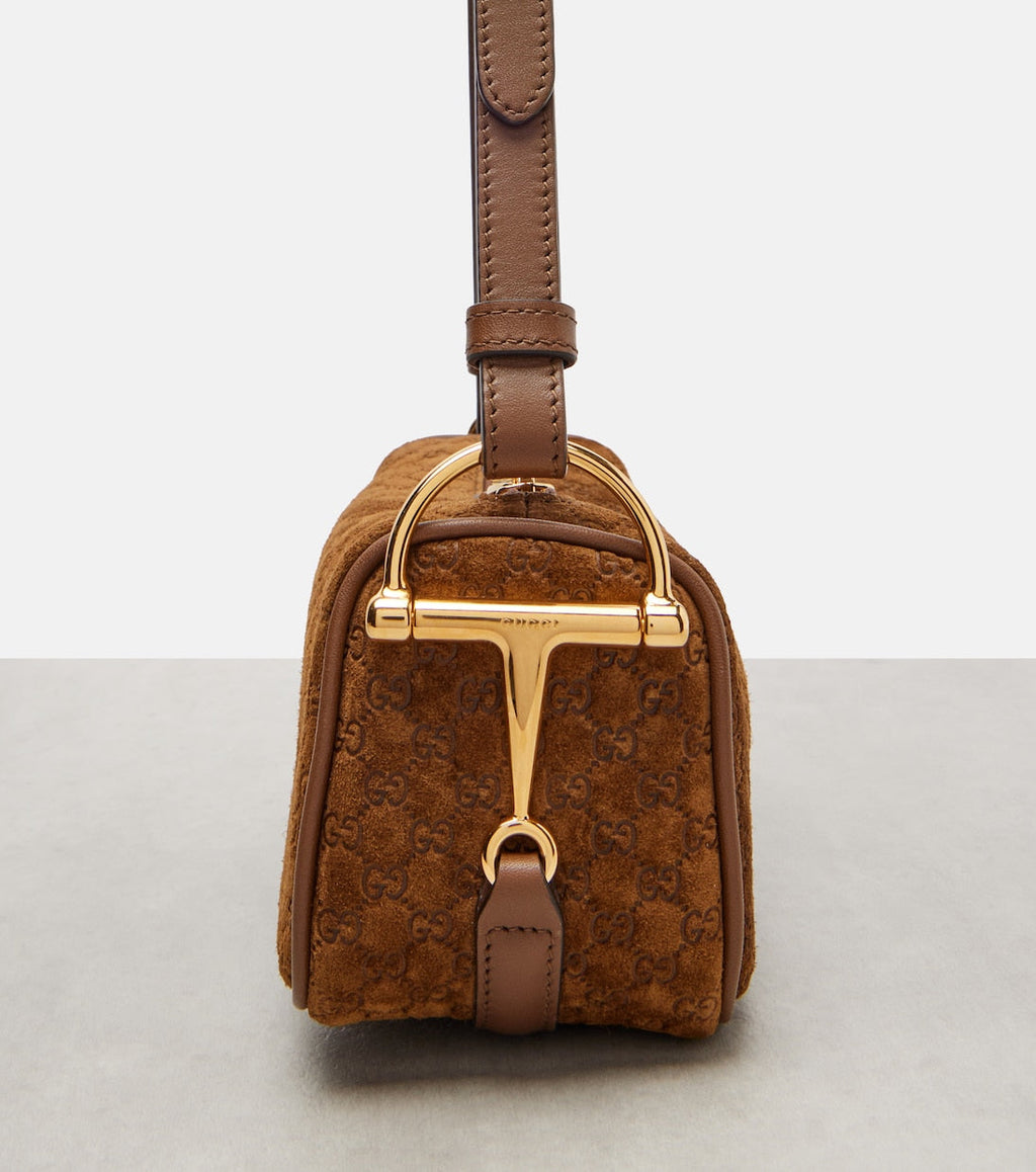 Gucci Half Horsebit Suede Shoulder Bag